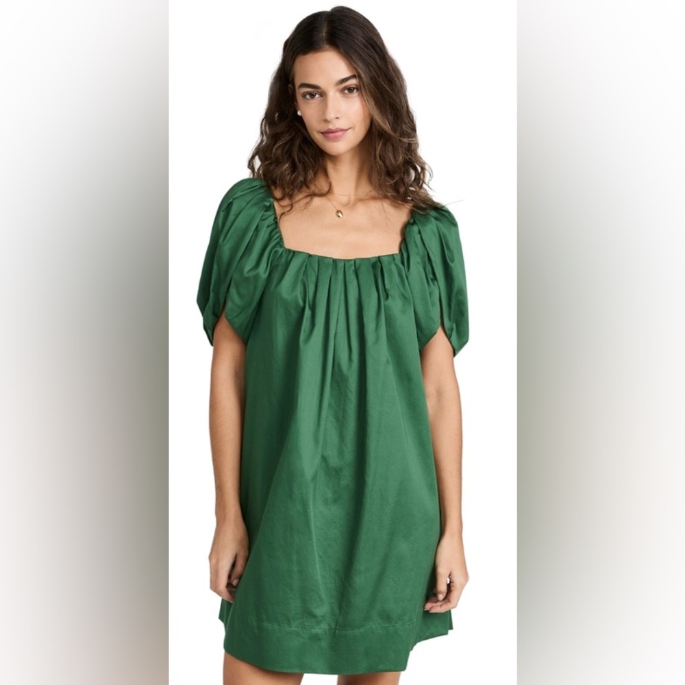 Tulip-sleeve Cotton Dress In‎ Emerald